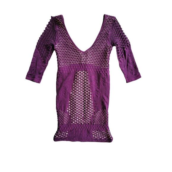 Intimately Free People Bodycon Textured Illusion Plum Purple Mini Dress Size M - Picture 1 of 5